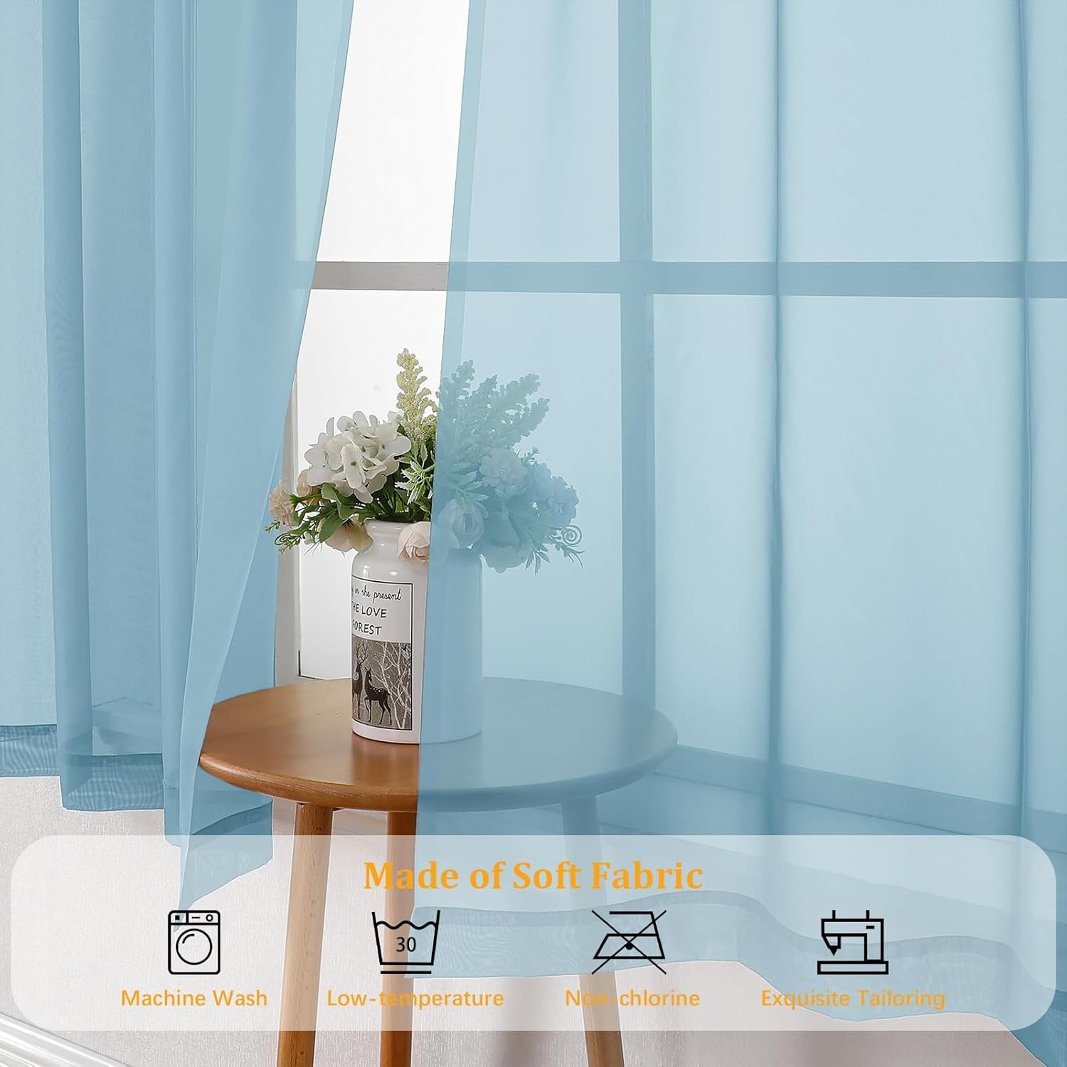 Sky Blue Sheer Curtains 84 Inches Long 2 Panels Set for Living Room, Rod Pocket
