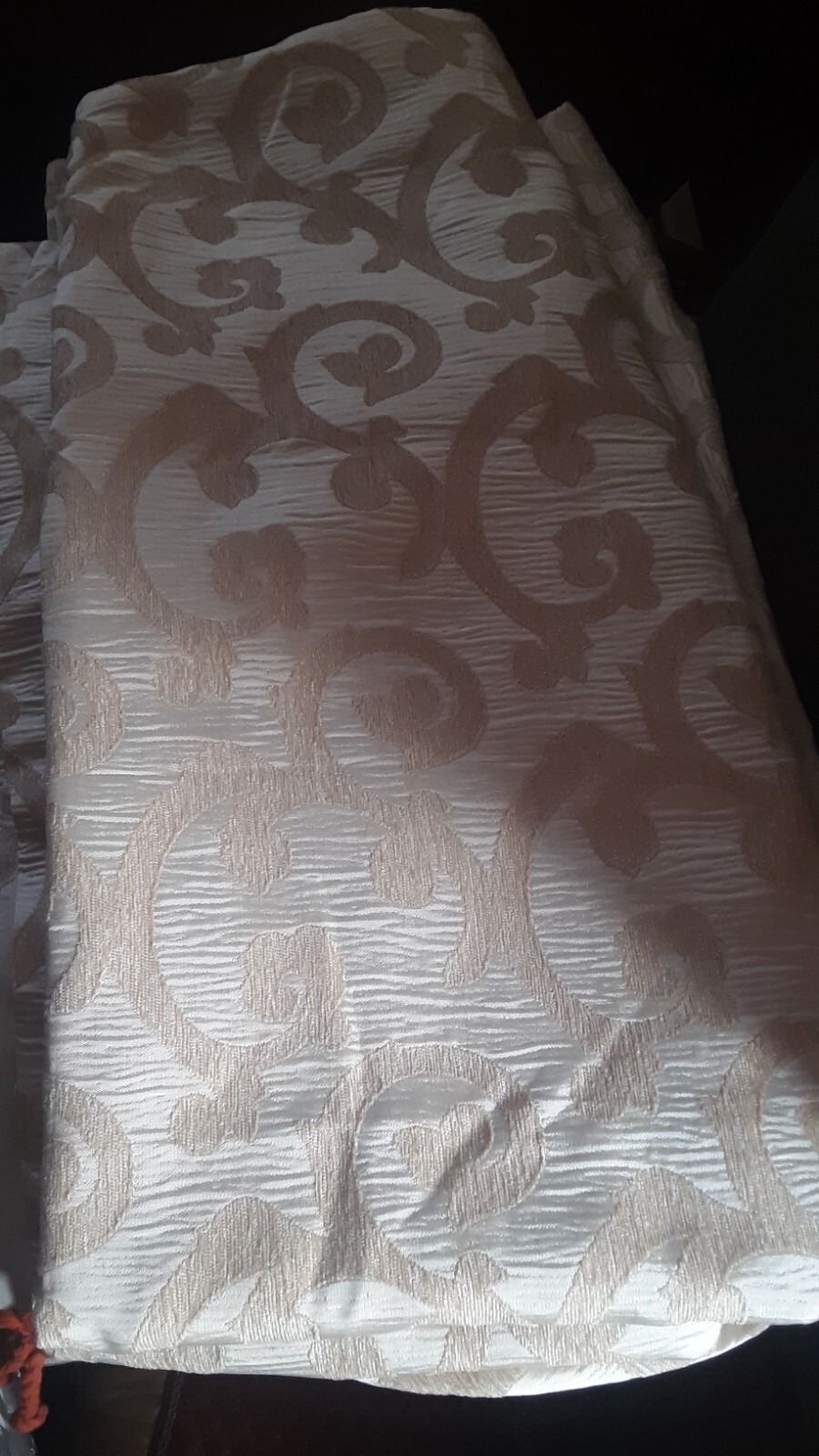 2 Extra Long/Wide 99W x 100L CUSTOM Beige Background with Cream Pattern Curtains