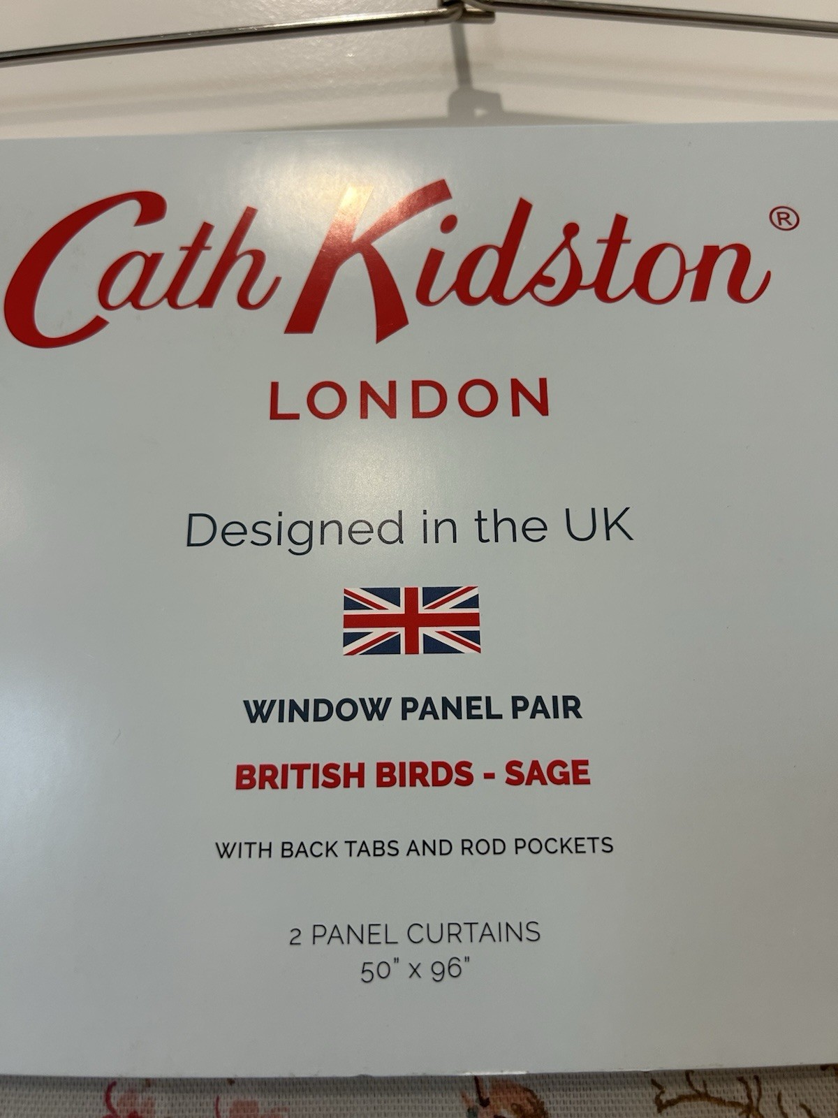 NWT Cath Kidston 2 pc Window Curtains British Birds Sage Cotton 50 x 96″ lg