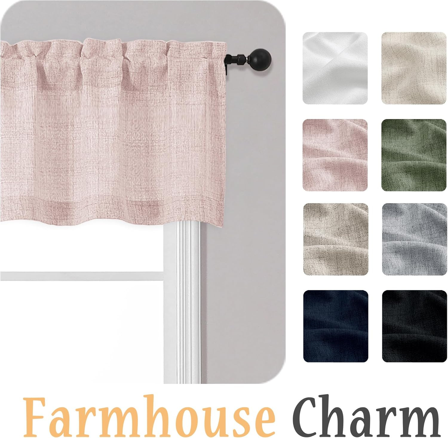 Blush Pink Valances for Windows 1 Pcs 24 Inch Length, Light Filtering Textured S