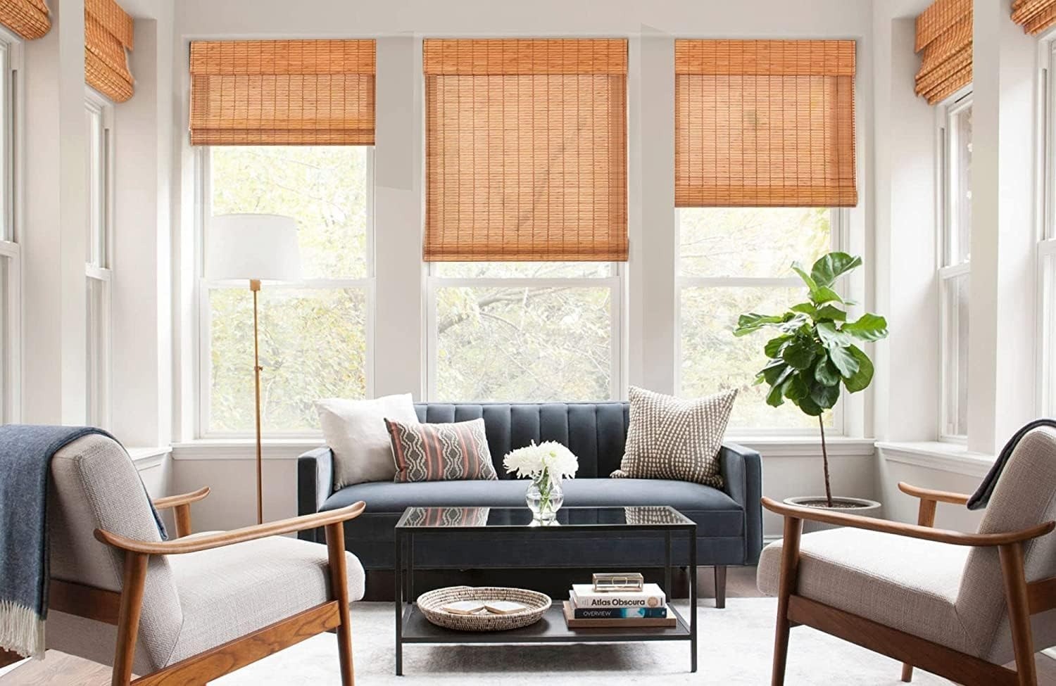 LazBlinds No Tools No Drill Cordless Bamboo Roman Shades Window 39″ W x 64” H