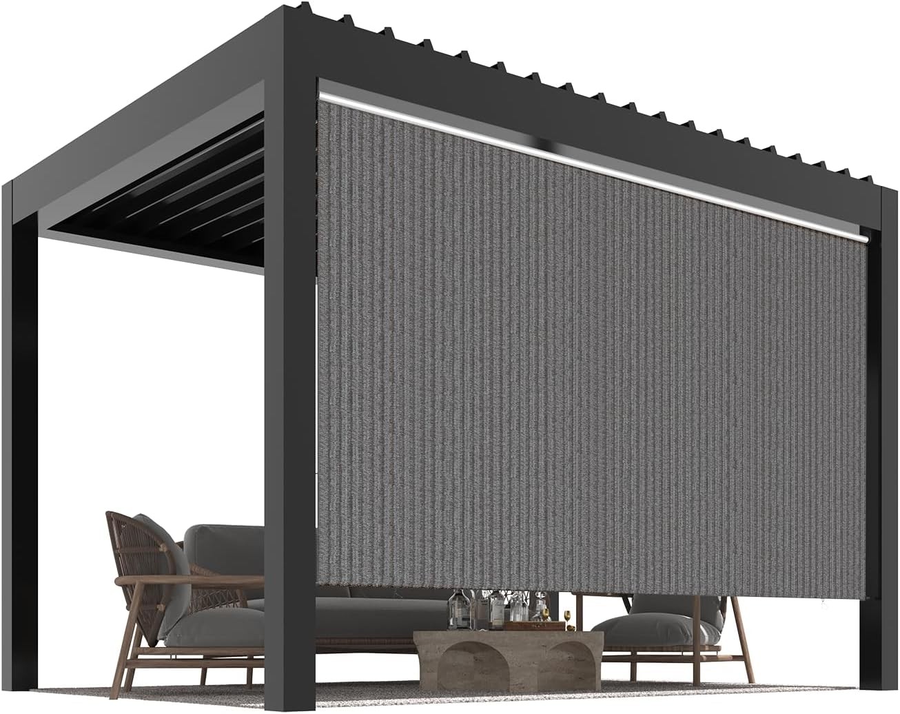 Outdoor Roller Shade, 10′(W) x 8′(H) Sun Shade Cover Canopy 220GSM HDPE with 99%