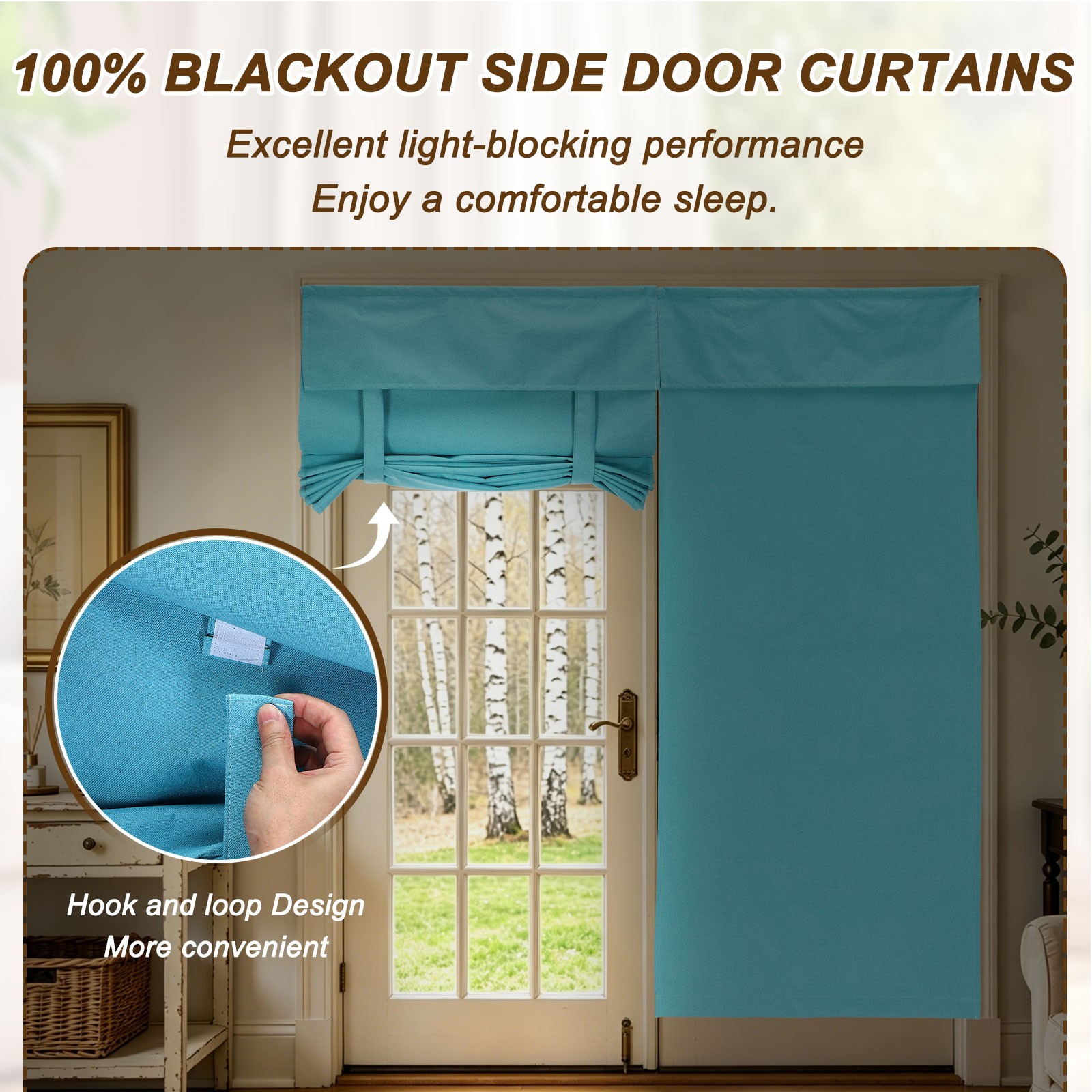 1PC 100% Blackout Side Door Curtains, 26″ x 72″ Linen French Door Curtain, Sand