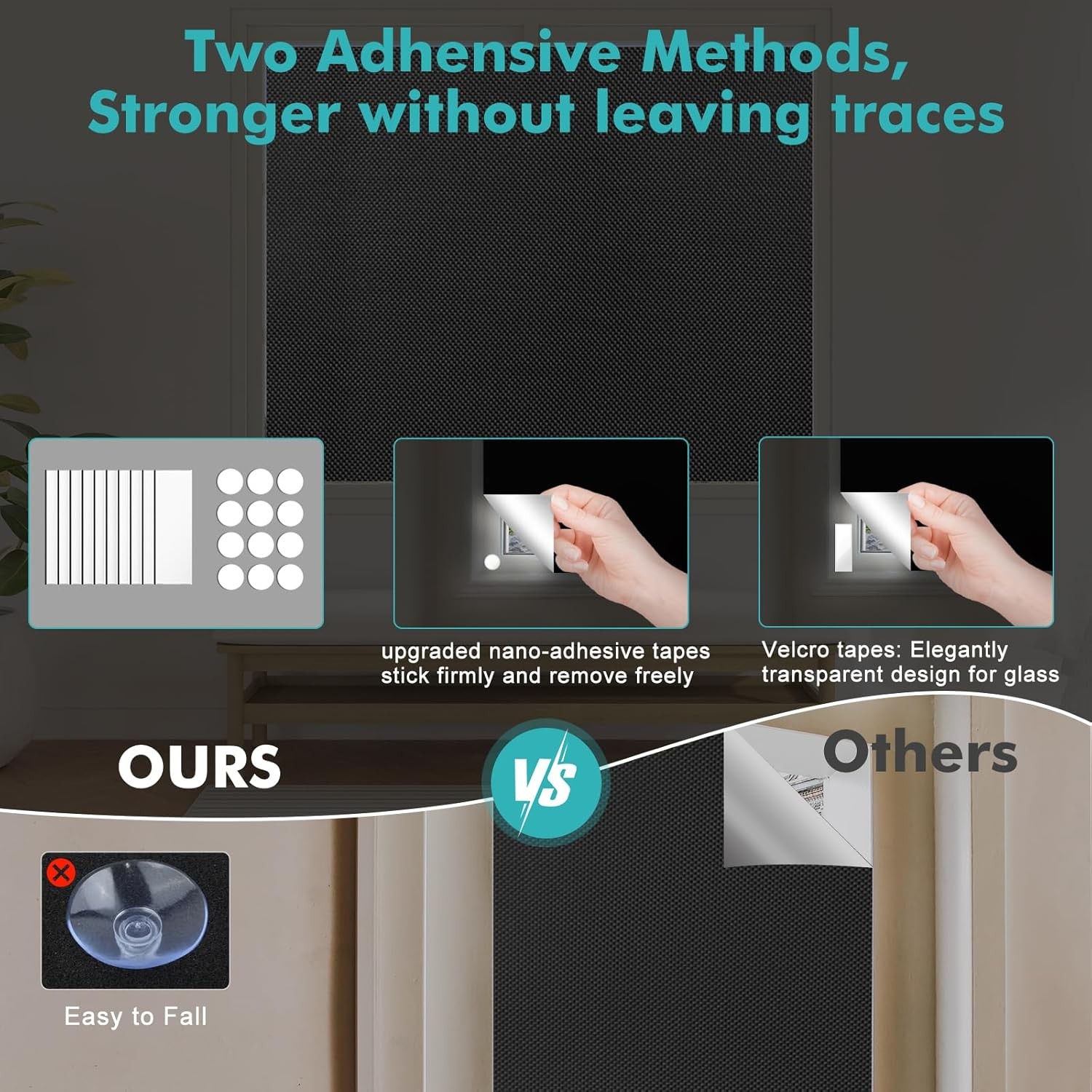 100% Black Out Window Cover Portable Blackout Shades Adhesive Thermal Blackout