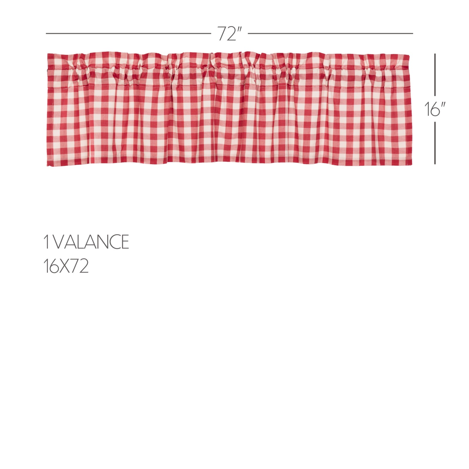 Annie Buffalo Check Red Curtain Set (1 Valance 16×72 ; 2 Tier 24×36) VHC Brands