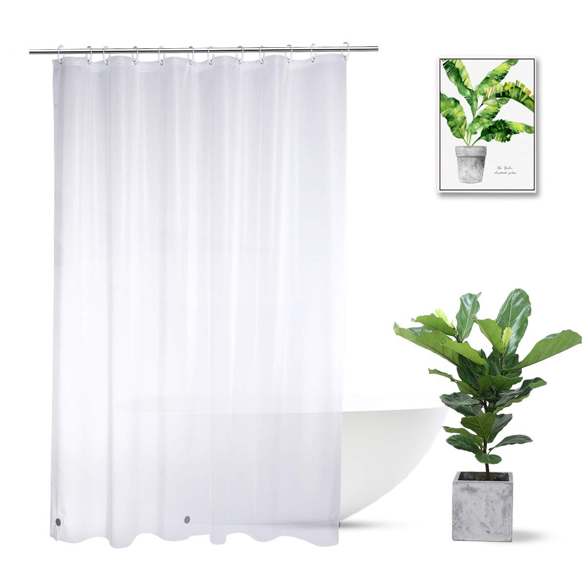 WellColor Short Shower Curtain Liner 72 x 65 72″W x 65″L (Pack of 1), Frost