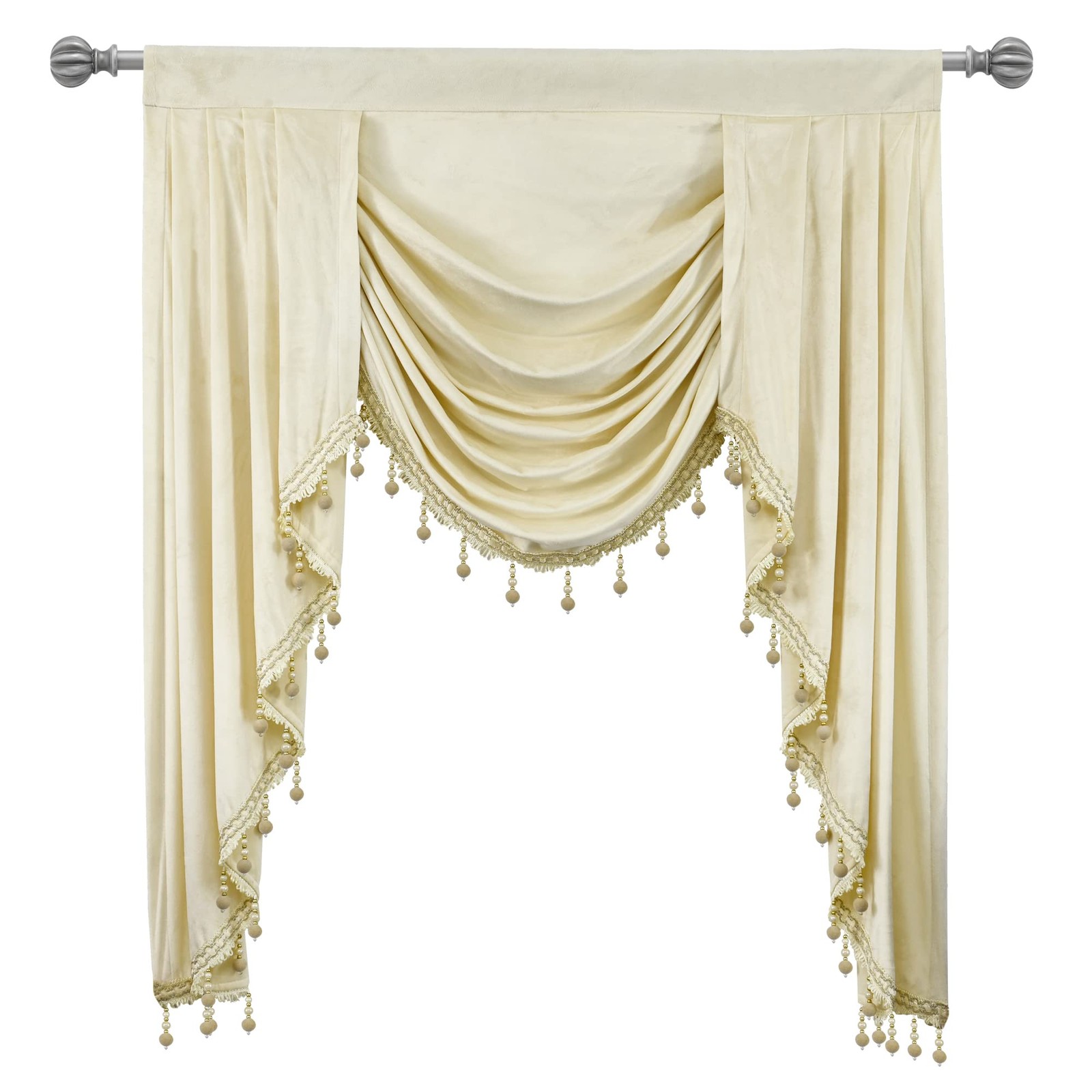 Beige Toppers Window Cutains for Living Room – Velvet Swag Waterfall Valance …