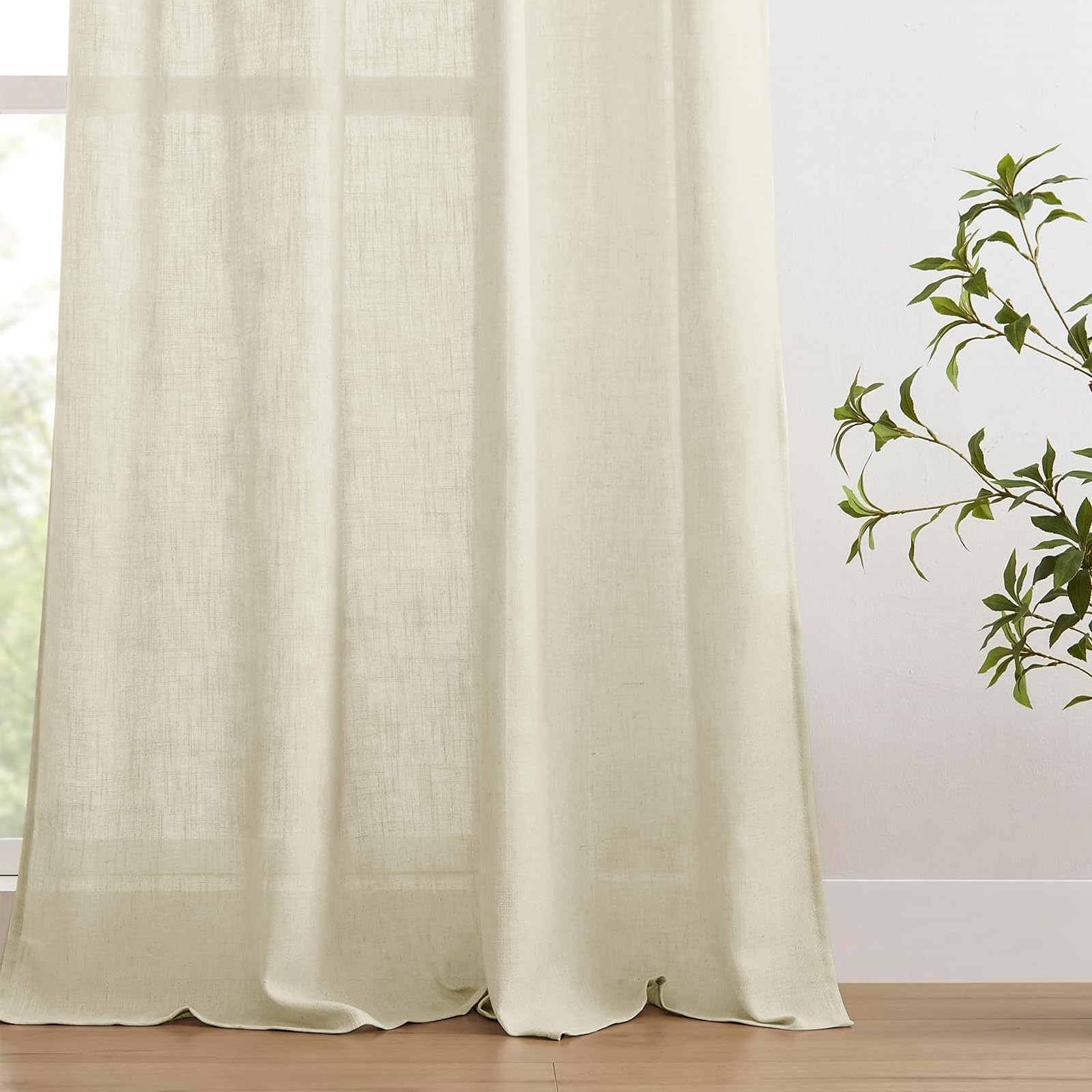 Joydeco Linen Curtains Set 2 Panels 52″W x 72″L Natural Light Filtering Drapes