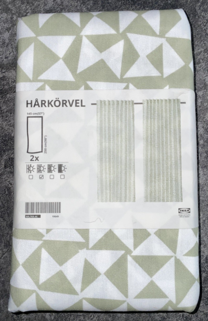 IKEA HARKORVEL Curtains 1 Pair Green/White 57×98″ 305.769.44 NEW