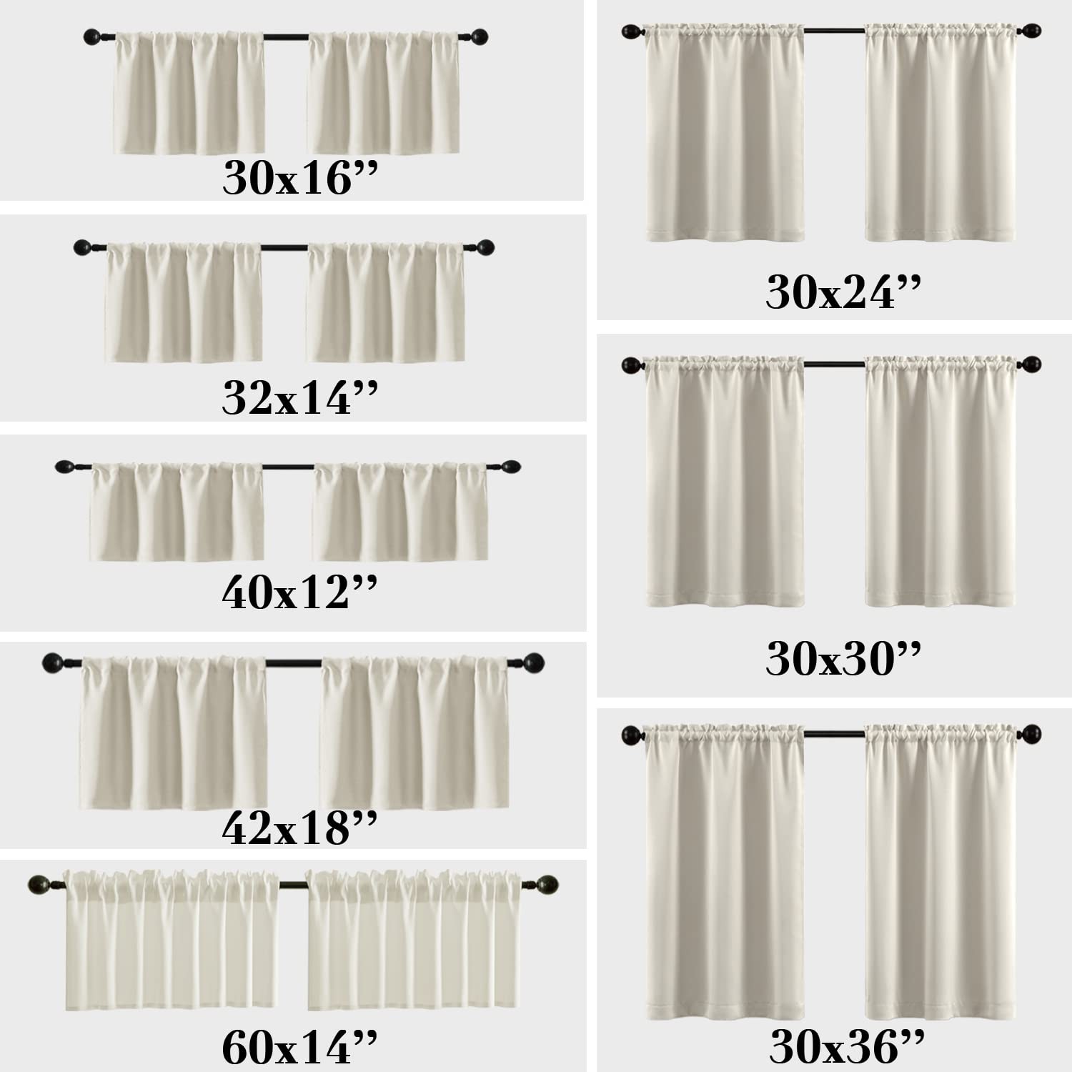 XTMYI Cream Kitchen Window Curtains 18″ Length 2 Pack Rod Pocket Waterproof