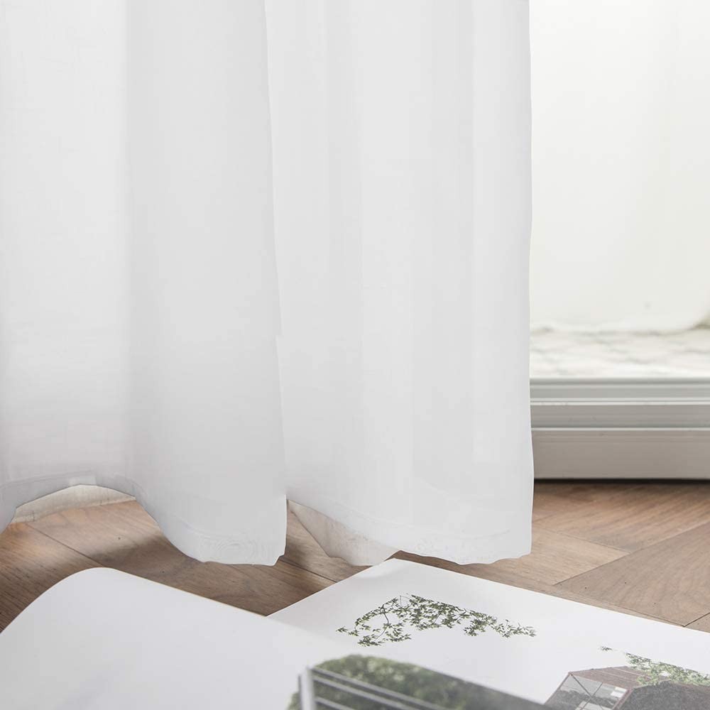 MIULEE Solid Color Sheer Curtains 63 Inches 42″W x 63″L (Pack of 2), White