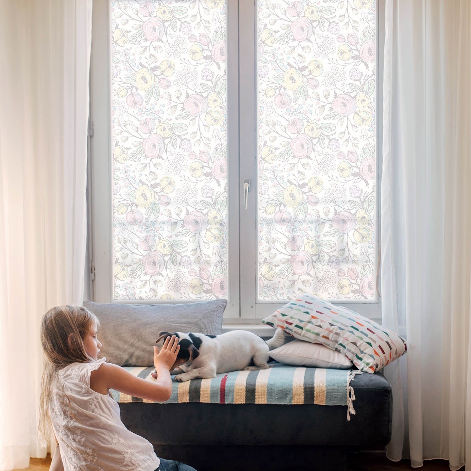 Frosted Glass Window Film Privacy Glass Film Floral Pattern Art Pink