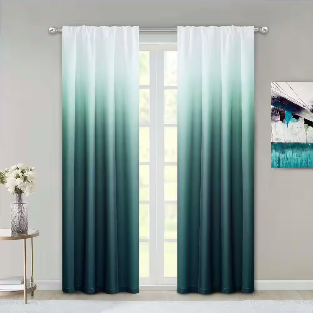 Blue Ombre Rod Pocket Room Darkening Curtain – 40 In. W X 84 In. L (Set of 2)