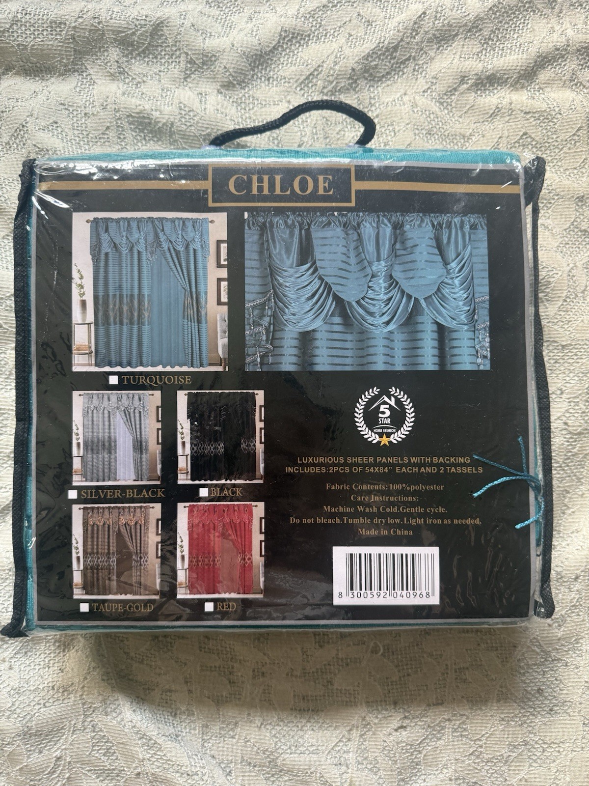 CHLOE Turquoise Sheer Geometric Curtain Panels Set 2 54×84 Rod Pocket Polyester
