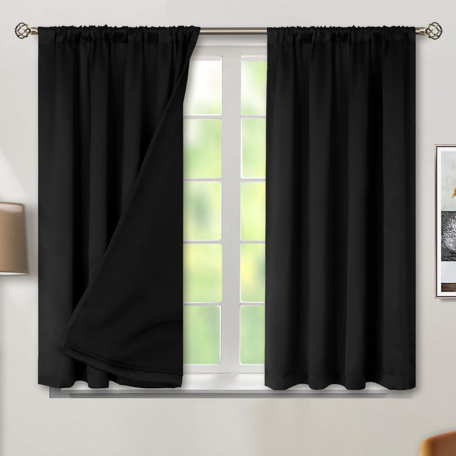 100% Full Blackout Curtains 2 Panels Set Thermal Insulated Soundproof Drapery