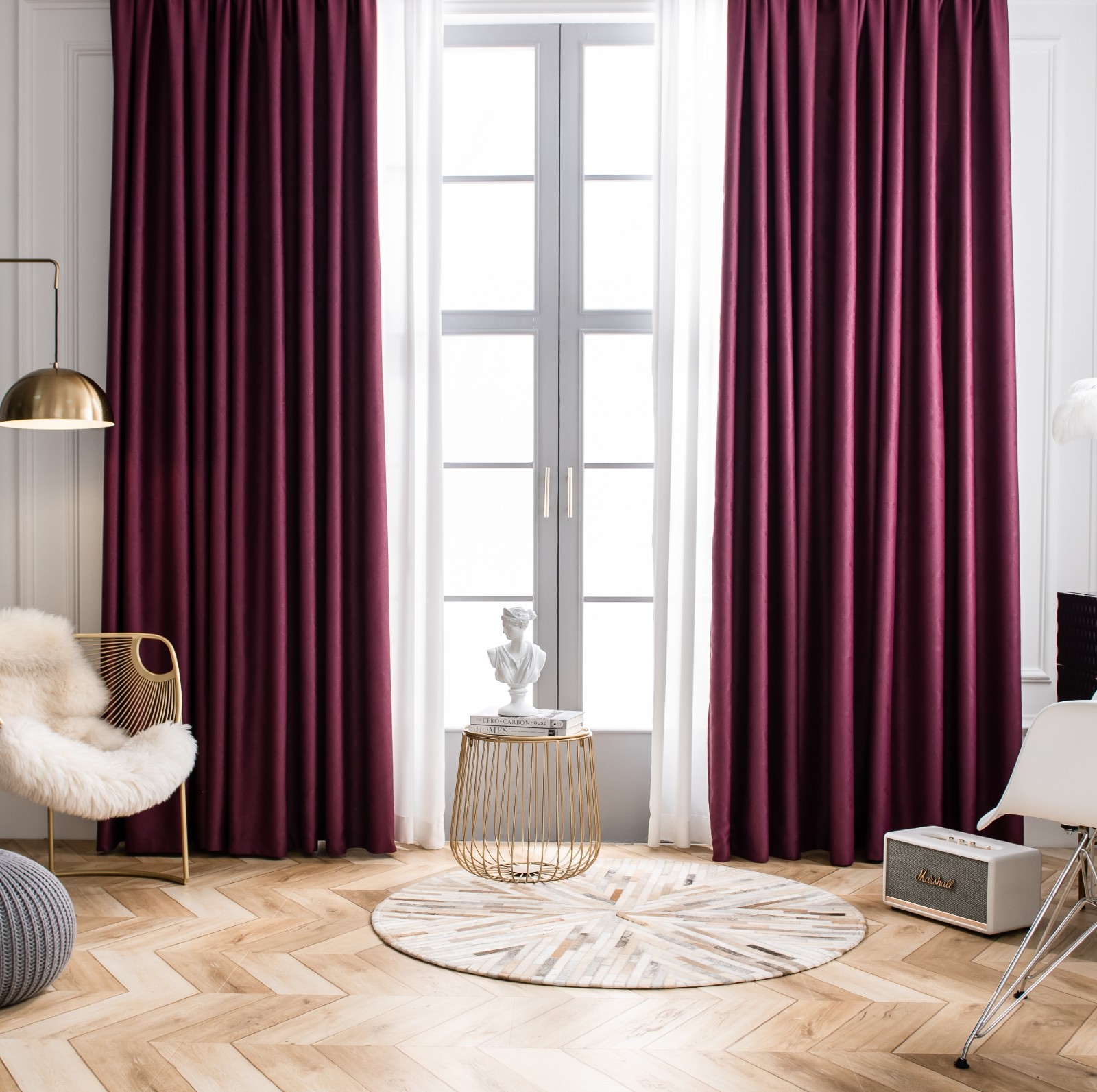 Wine Red Floral Blackout Curtains Grommet Top Drapes, 2 Panels, 39x78inch