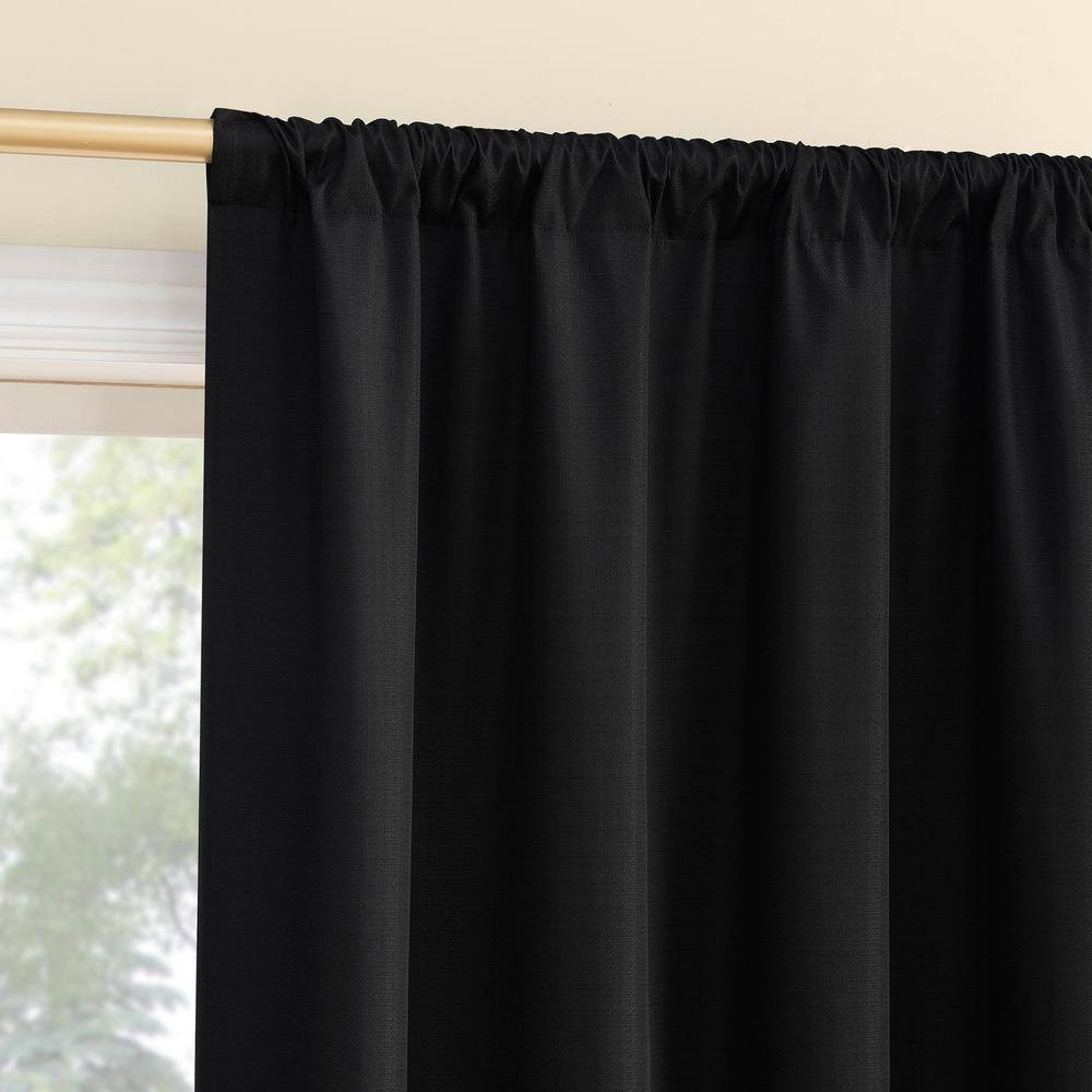 Kinnear Textured Black Polyester 40 In. W X 84 In. L Rod Pocket Blackout Curtain