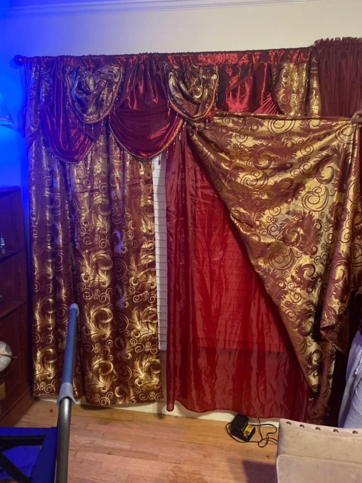 Window Curtain for Living Room Burgundy Red Gold Luxury 2 Panel Curtains 84Lx55W