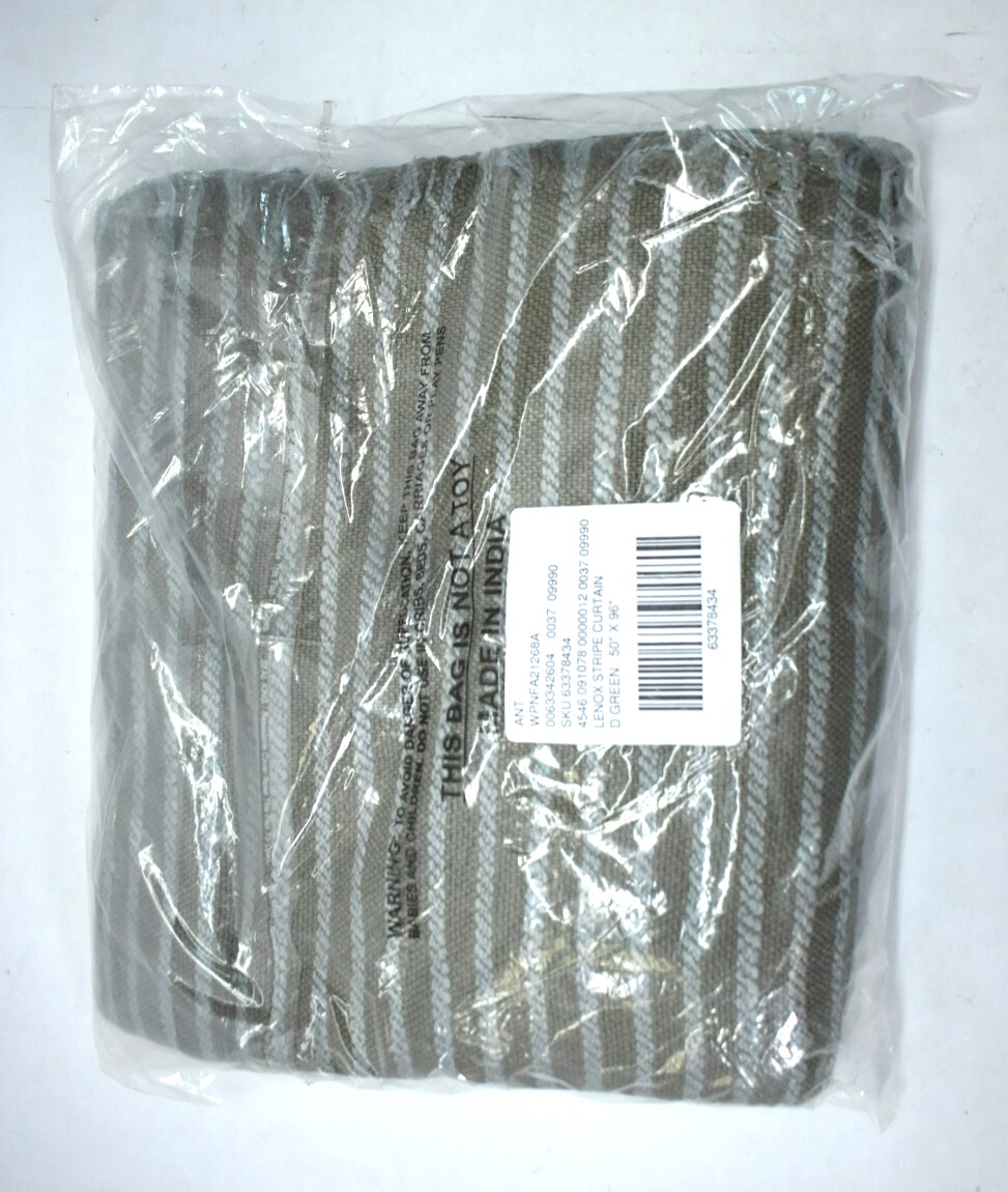 Anthropologie Dark Green Lenox Stripe Curtain Drape 50″ x 96″ Linen Decor