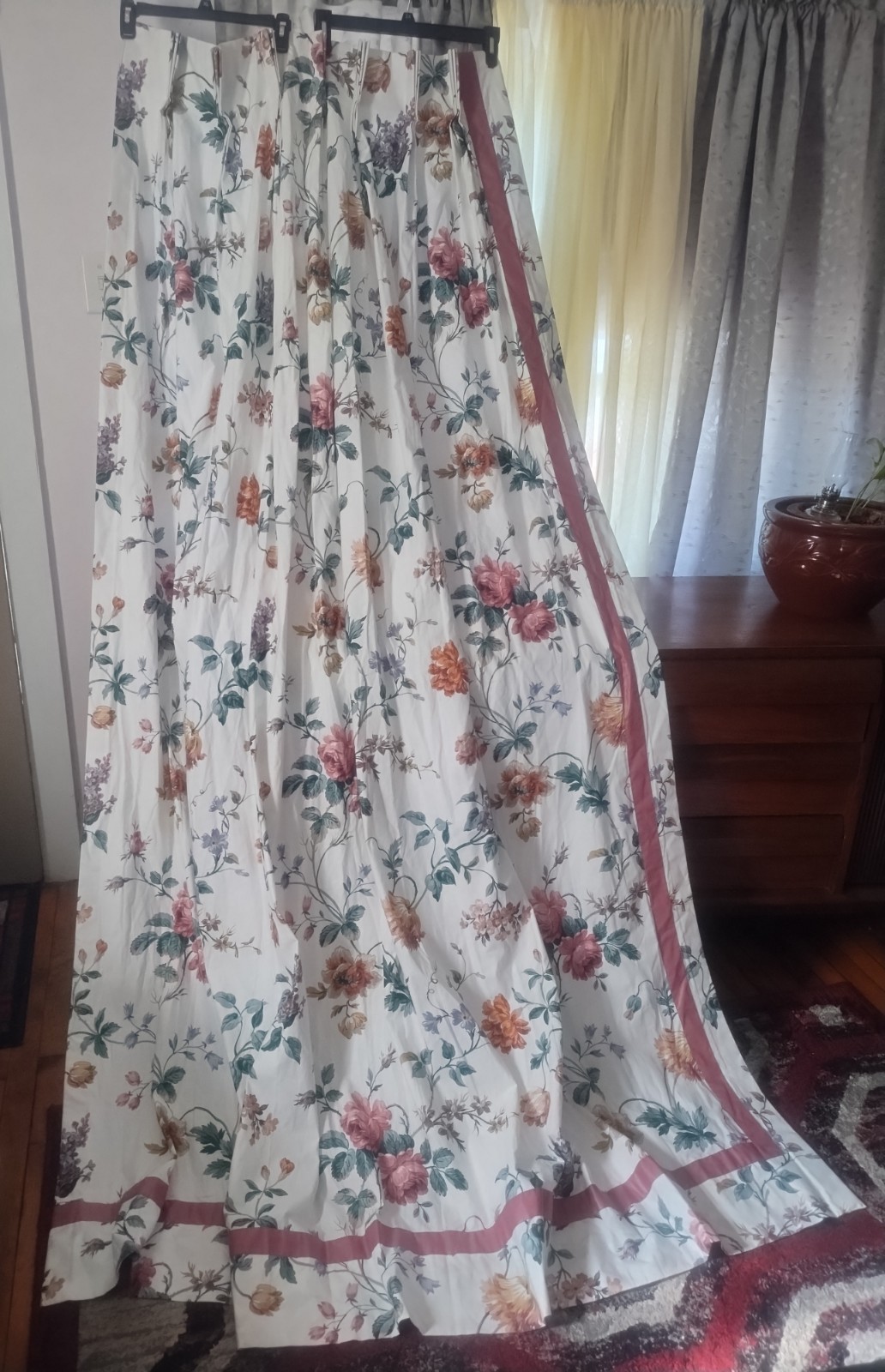 2 Custom Made Lined Jacobean Floral Drapery Panels 76″Wx 90″ L Pinch Pleated