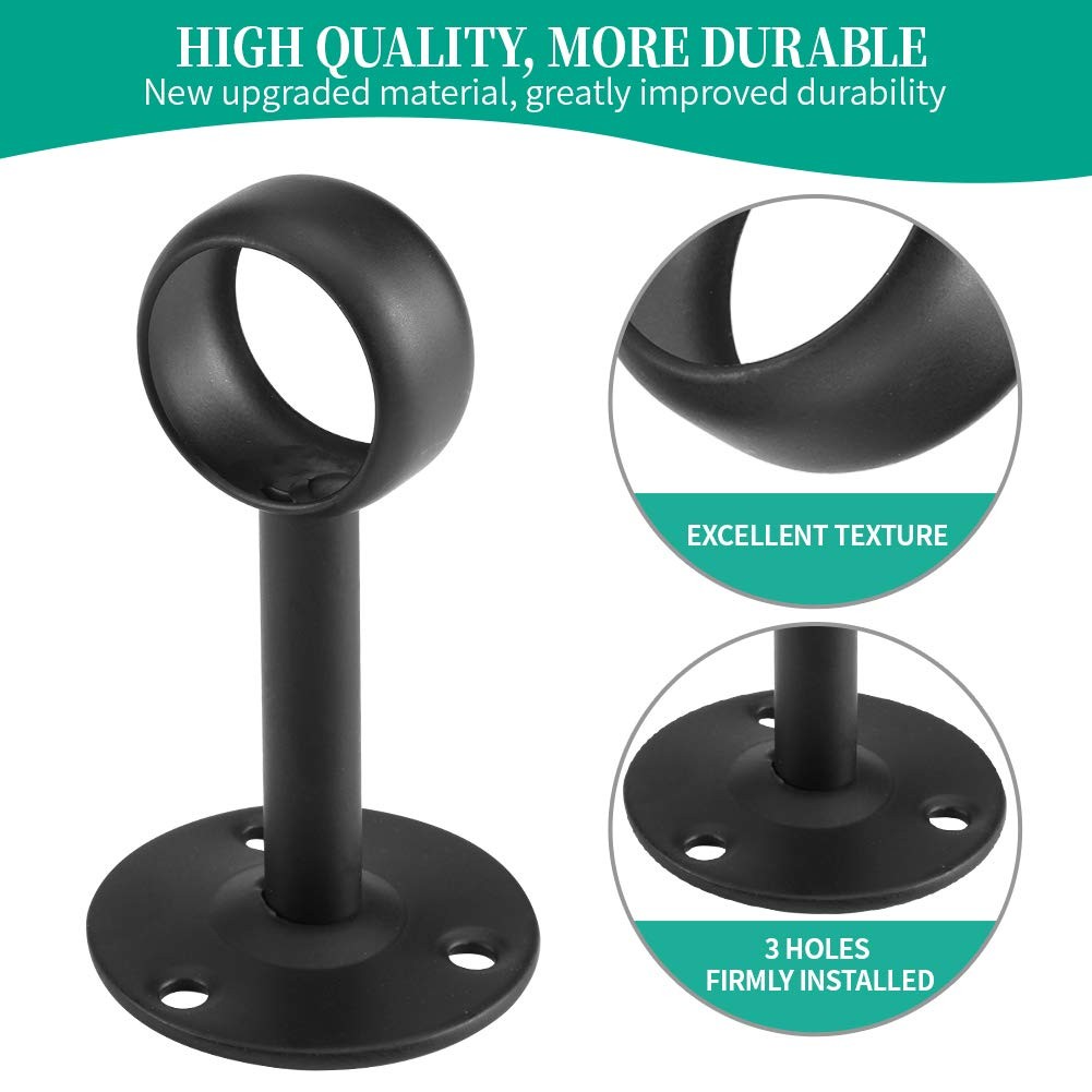 8 PCS Black Ceiling Mount Curtain Rod Brackets Heavy Duty Holders Set