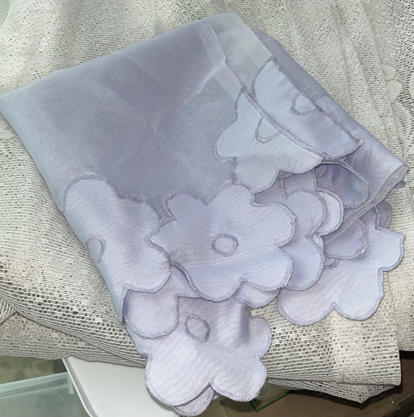 Embroidered Flower Appliqués Sheer Curtain Valance Lavender 59in X 15in Used