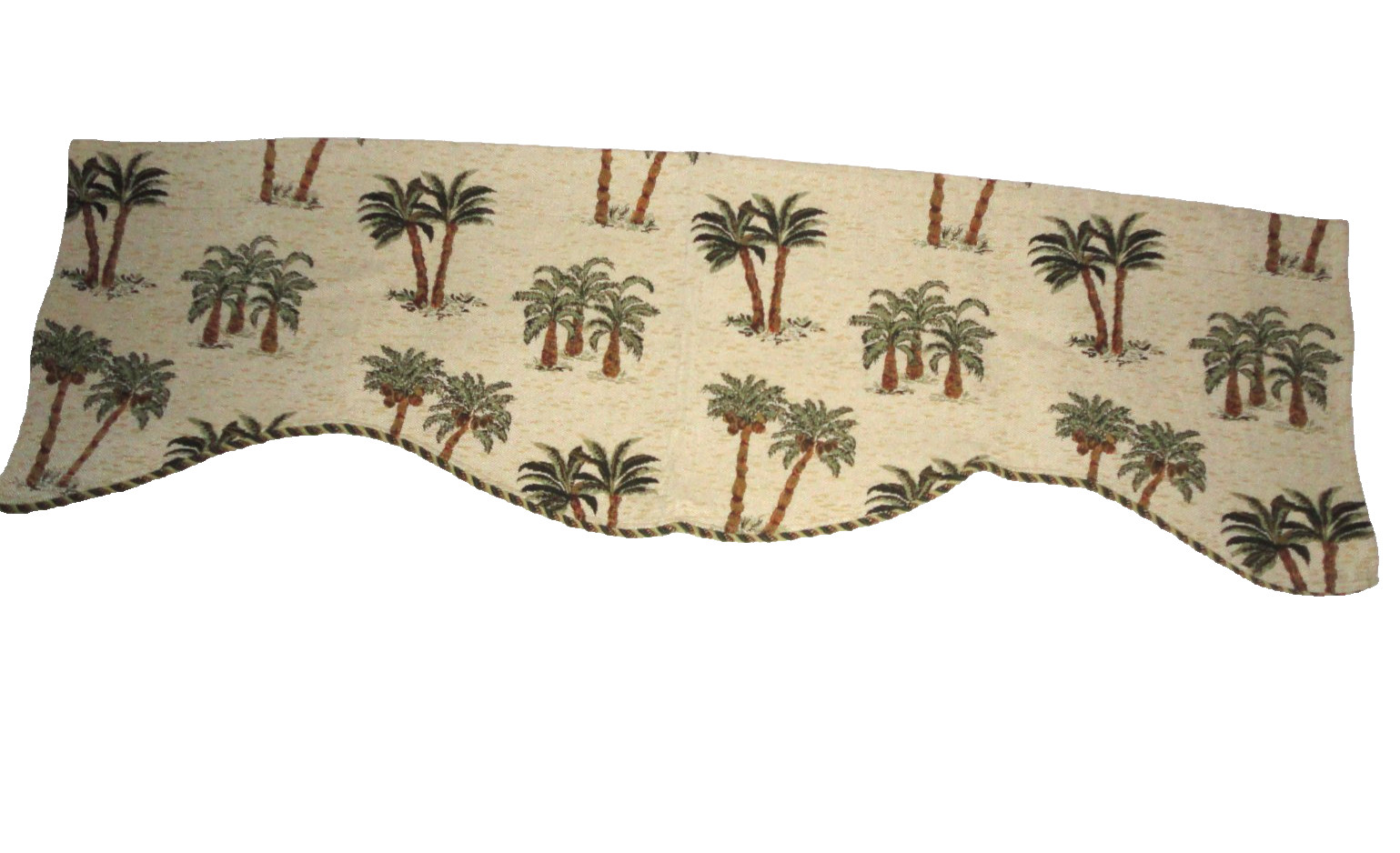 ROBERTSON CURTAIN PALM TREES GREEN GOLD CAMEL (1) SCALLOPED VALANCE 16 X 54