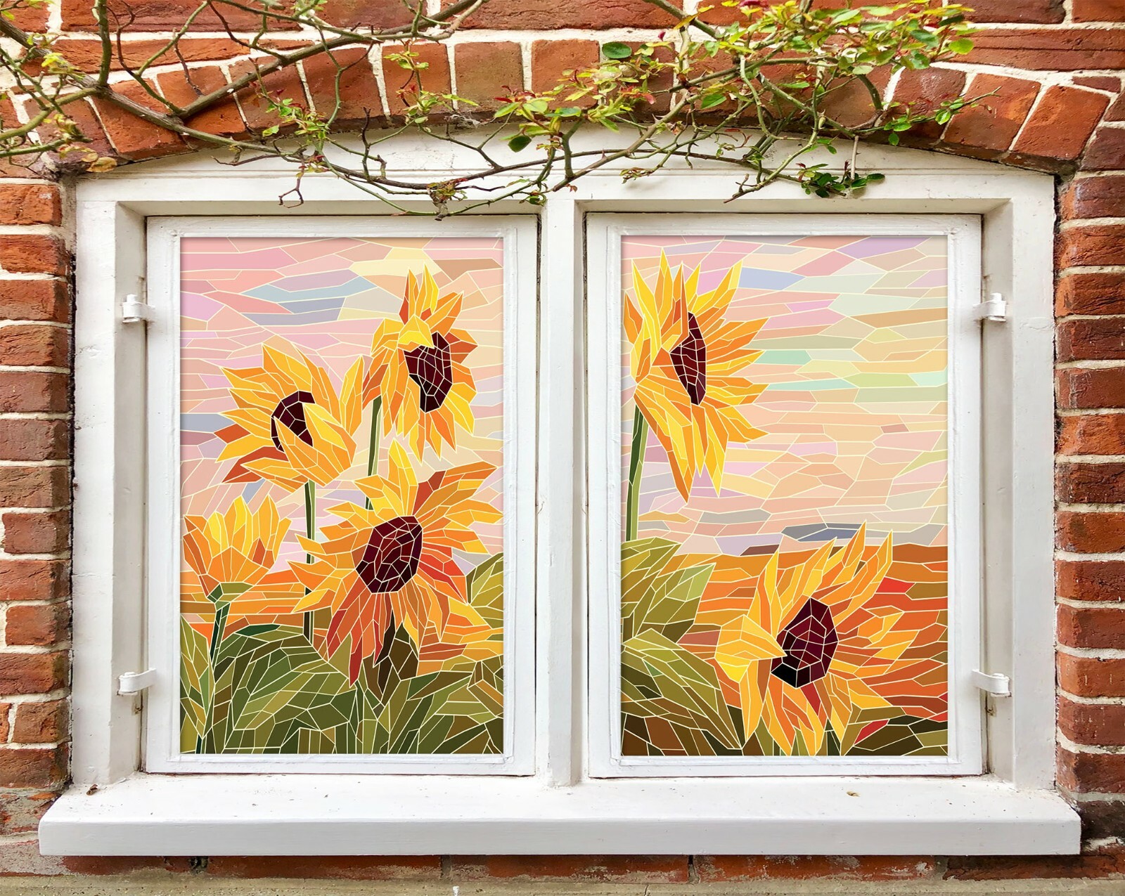 3D Sunflower 18361NAO Window Film Print Sticker Cling Stained Glass UV Block Fa