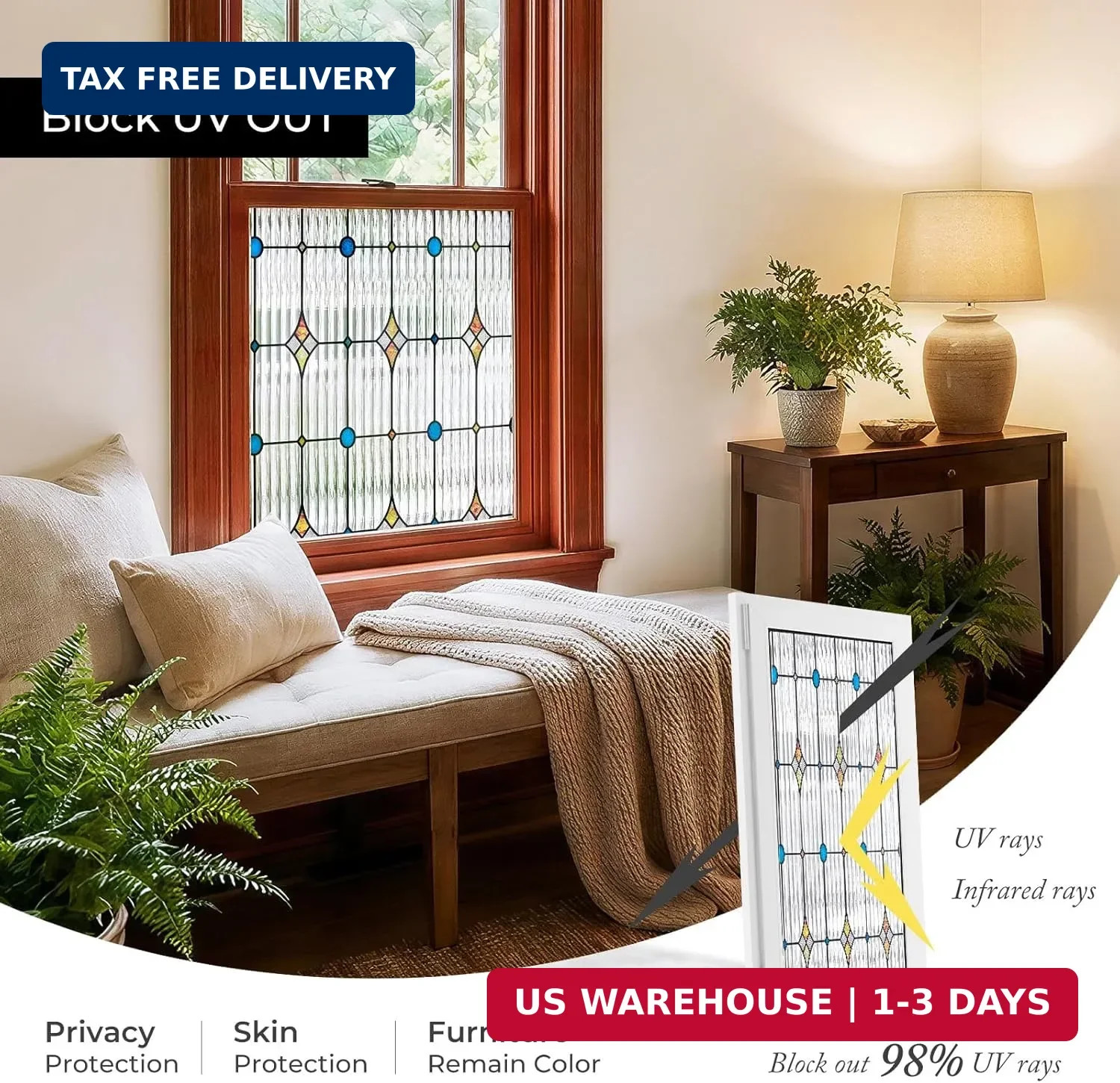ADD.HERES Window Privacy Film, Stained Glass Decorative Static Cling, Removable