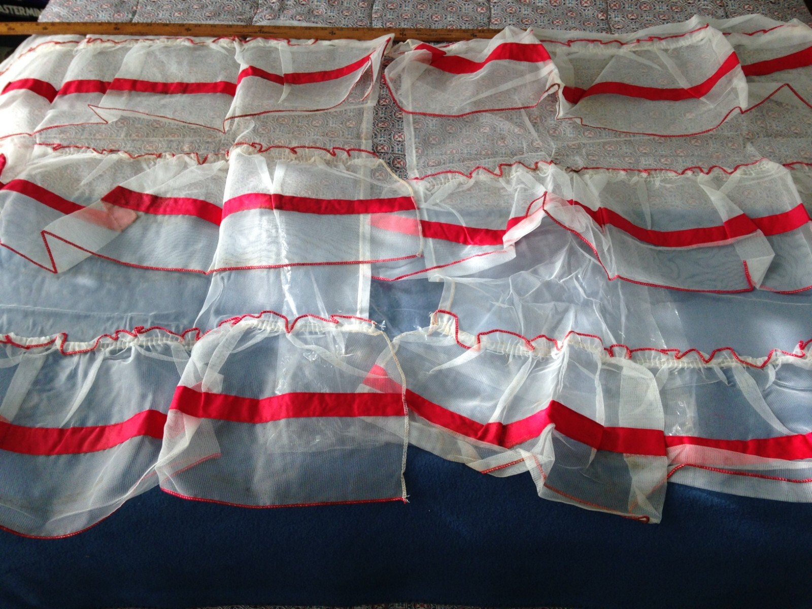 1 Pack 2 PANEL Nylon CURTAINS 58X36 CANDY RED STRIPE OF LUSTERR POLISHED COTTON