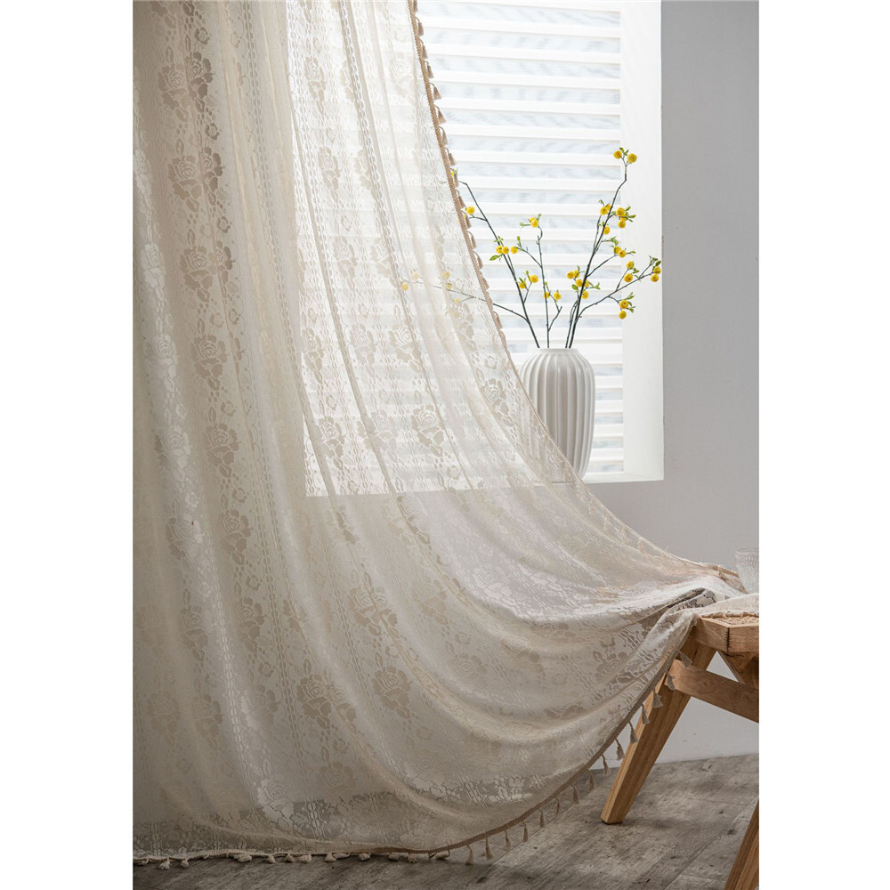 Vintage Crochet Curtain For Living Bedroom Tassels Window Curtain Drape