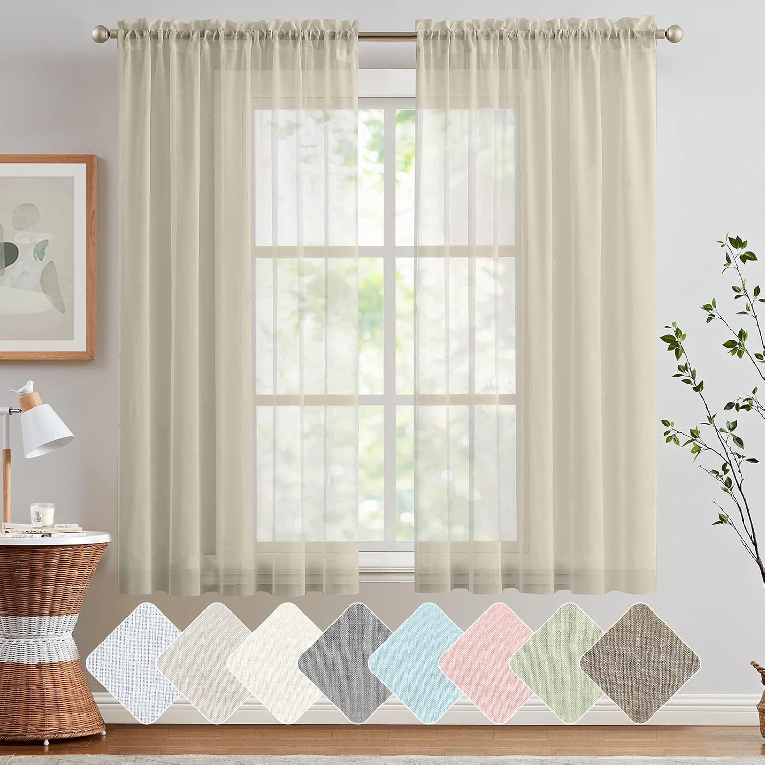 LAZZZY WINDOW TREATMENT SHEER CURTAIN 2PANELS (W 110″ X L 63″).