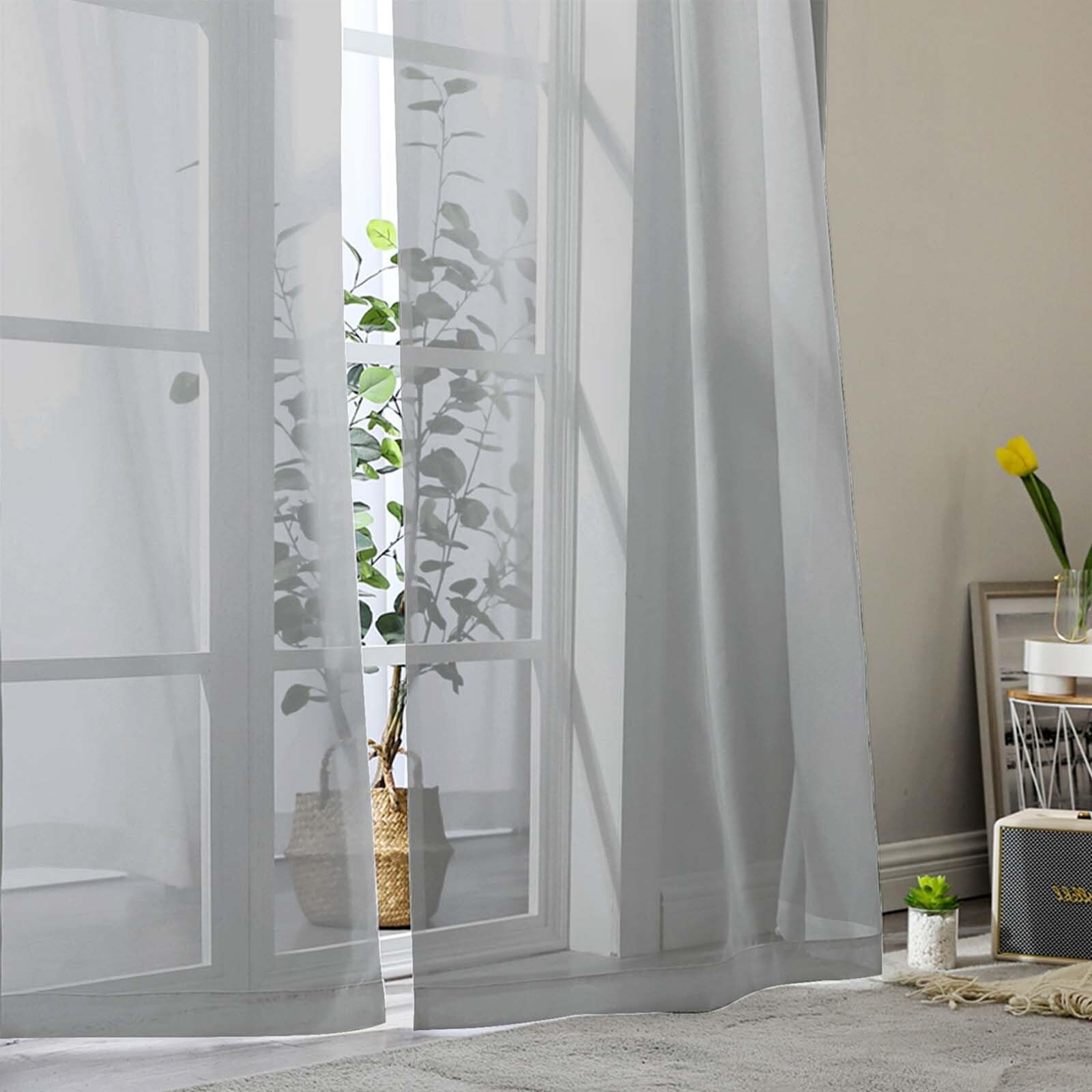 Light Grey Sheer Curtains 84 Inches Long 2 Panels, Soft Light Filtering Curta…