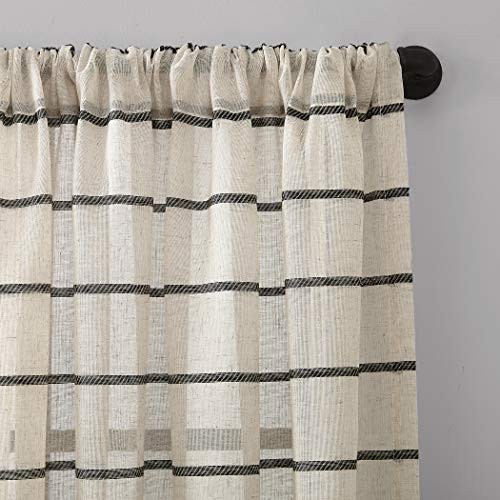 Twill Stripe Anti-Dust Allergy/Pet 52″W x 84″L (Pack of 1) Black/Linen Curtain