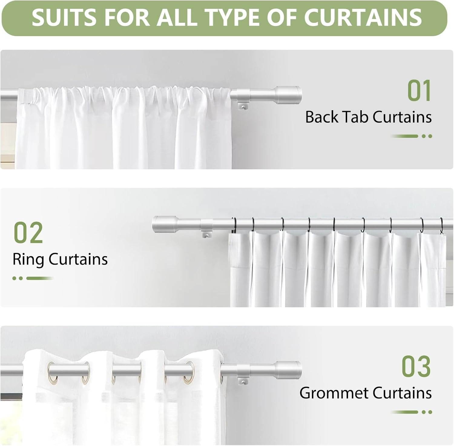 30″-90″ Adjustable Curtain Rod with Brackets 5/8″ Dia for 30″-84″ Window, Silver