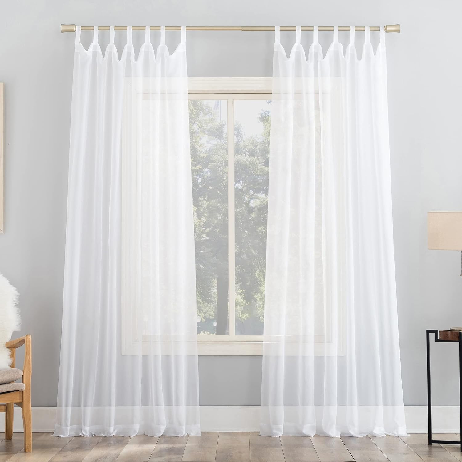 Emily Sheer Voile Tab Top Curtain Panel, 59″ X 95″, White