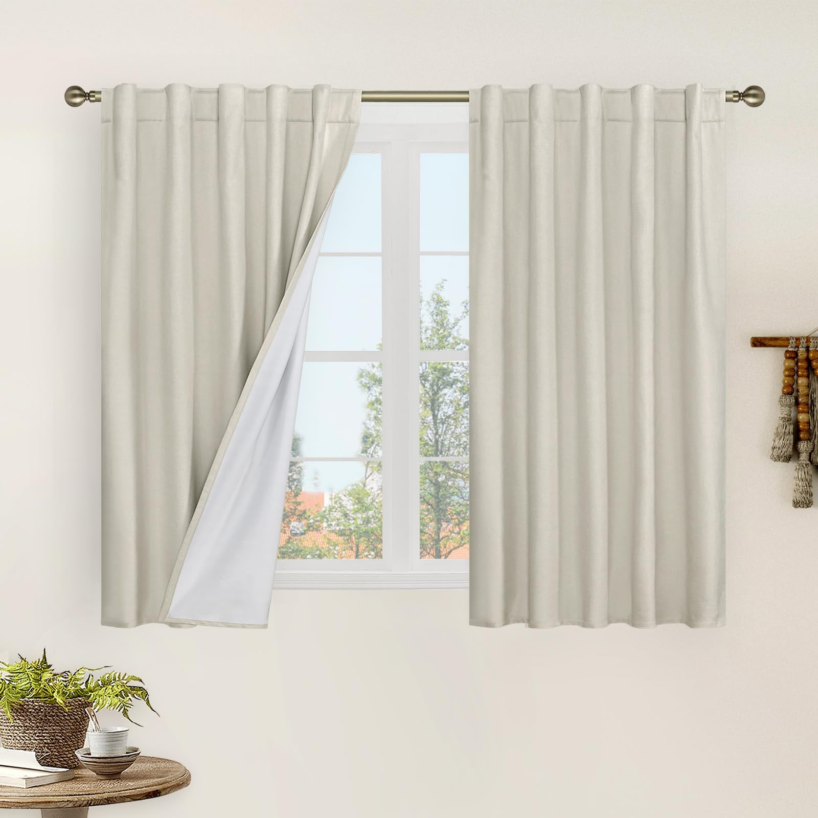 LAMIT Natural Blackout Linen Curtains 54″ Thermal, 2 Panels (42×54″) Grey