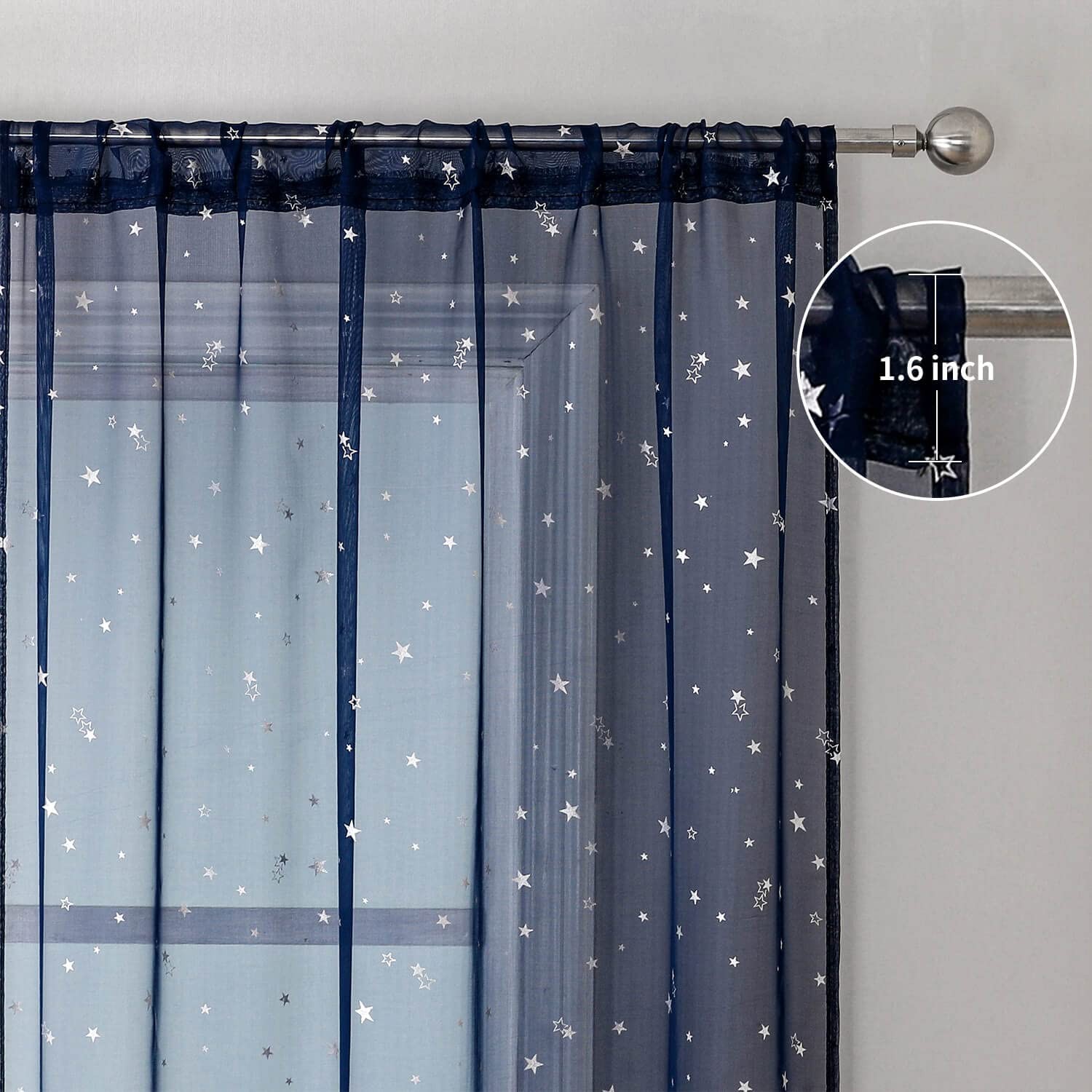 Star Sheer Curtains for Room Set of 2 Panels 63 Inch Length, Blue Starry Moon…