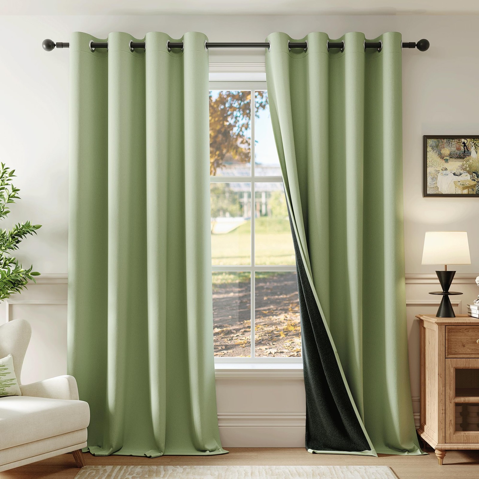 Beauoop Sage Green 100% Blackout Curtains 96″L 2 Panels for Bedroom Living Room