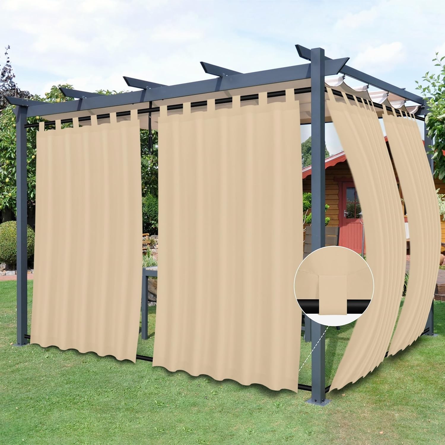 Outdoor Patio Curtains Detachable Tab Top 54″W x 84″L (Pack of 2) Beige