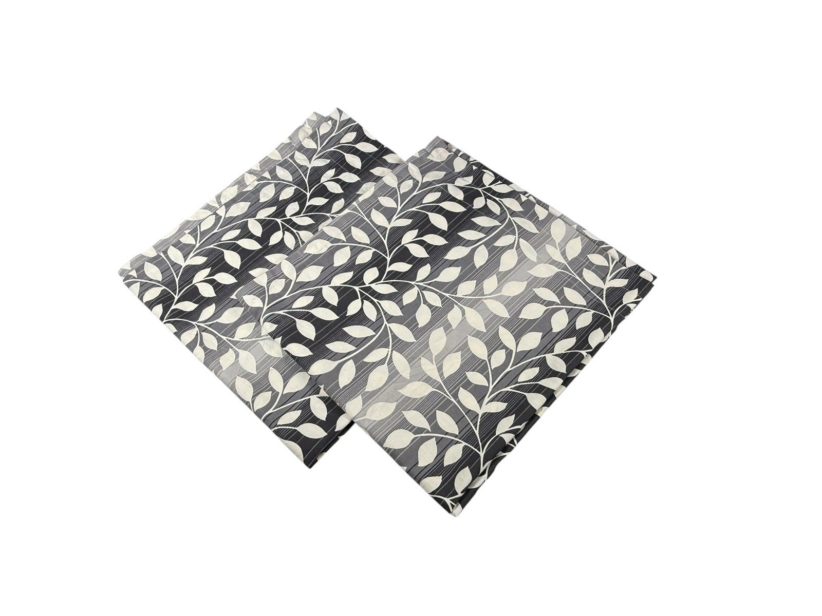 Pair of Neutral Leaf Print Curtains Drapes 84 Long Gray Beige Black 2 Panels