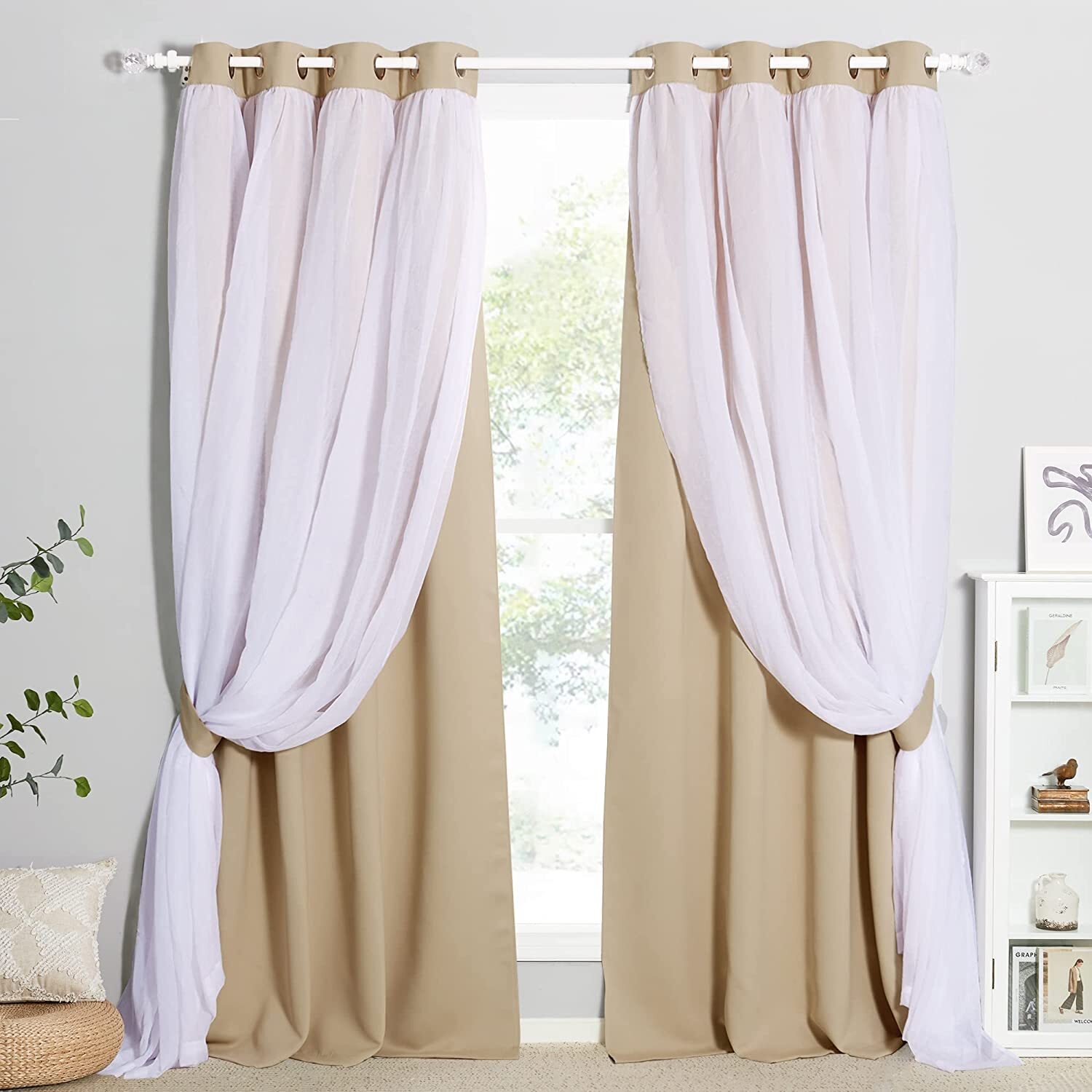 PONY DANCE Sheer Living Room Curtains 84 inches Long 52″ wide each Panel BEIGE
