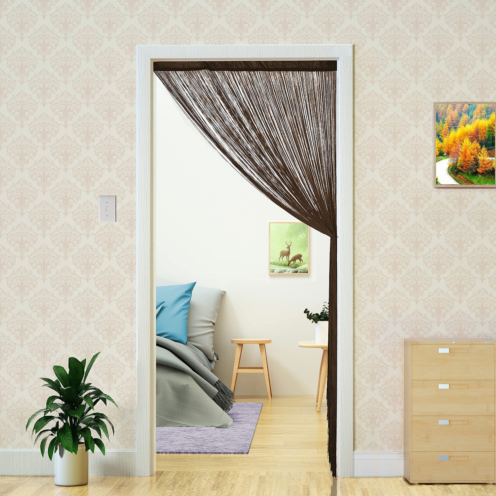 YaoYue Boho String Door Curtain for Doorway, 39″W x 79″L (Pack of 1), Brown