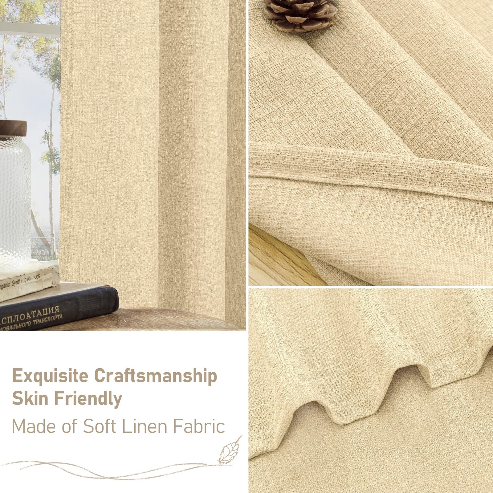 LAMIT 72 Inch Length Linen Curtains for Living Room 2 Panels Thick Privacy Windo