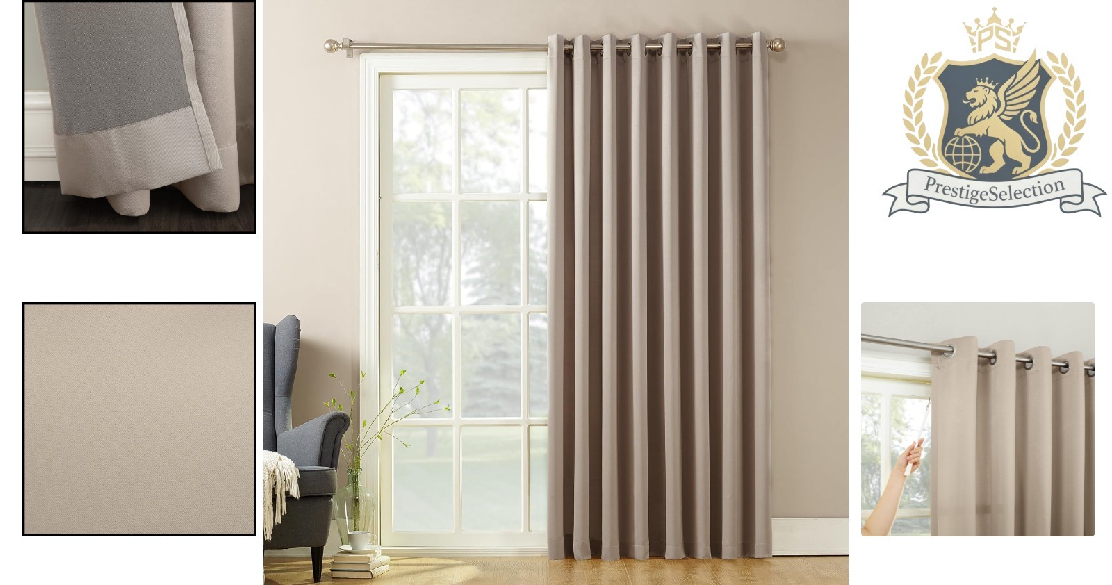 Barrow Energy Efficient Grommet Sliding Patio Door Curtain – 100″x84″, Stone