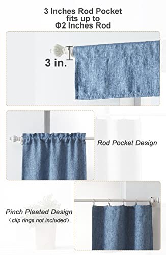 10 Inch Valance for Window Toppers,Linen 52″W x 10″L (Pack of 1) Denim Blue