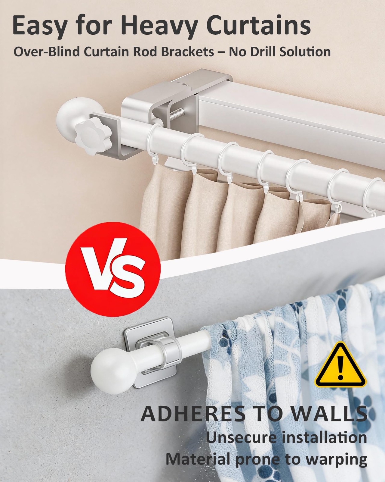 2 Pcs Silver No Drill Curtain Rod Brackets Outside Mount