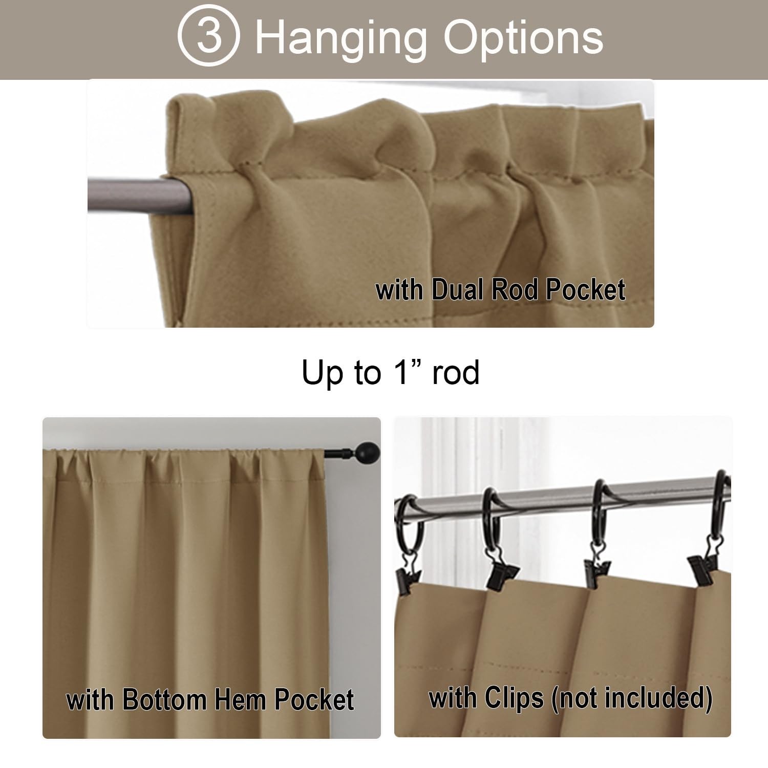 Gwine Taupe Blackout Curtains for Small Window 30″W x 36″L (Pack of 2),