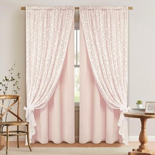 Linen Pink Curtains for 52″W x 84″L (Pack of 2) Light Pink Light Filtering