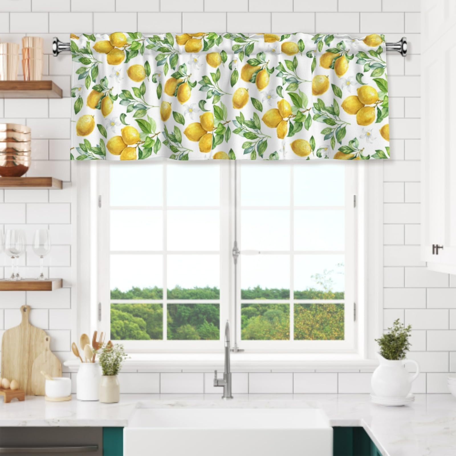 Yellow Lemon Valances for Kitchen Spring Fruit Short Curtains 54×18 Inch Wate…